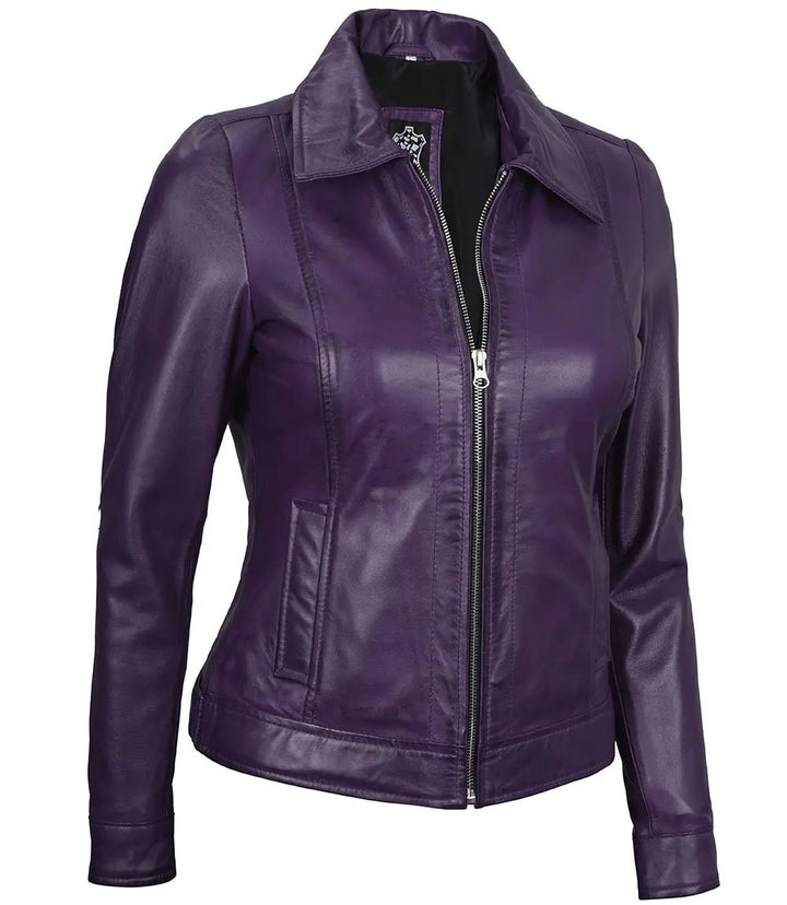 Women's Harrington Purple Leather Jacket - Rare Leather