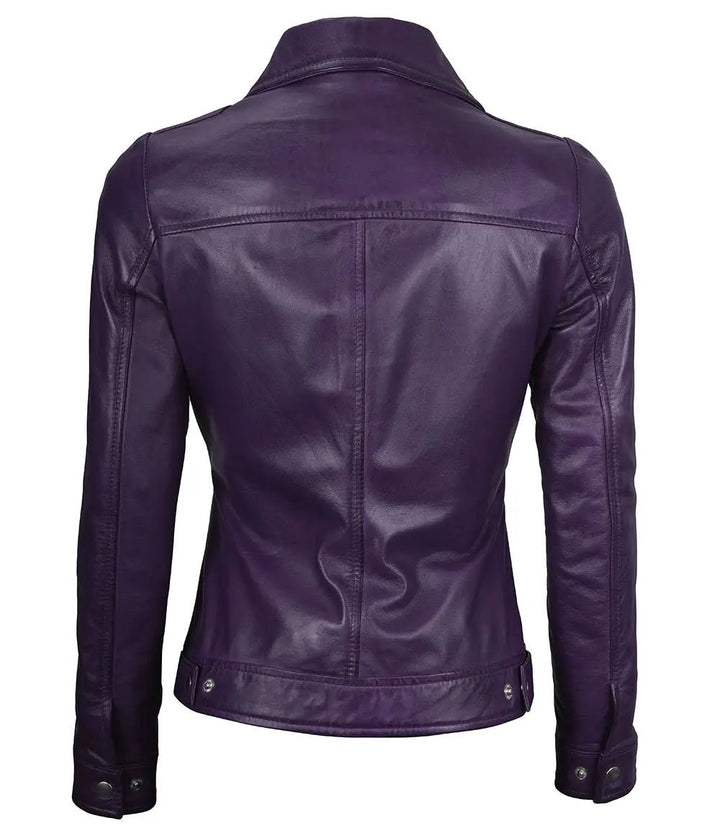 Women's Harrington Purple Leather Jacket - Rare Leather