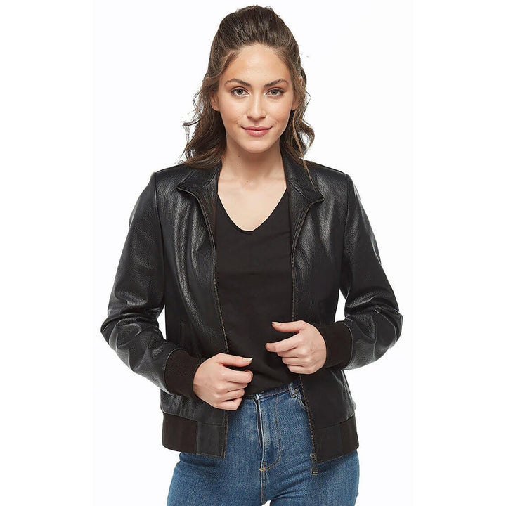 Women’s Leather Bomber Jacket in Black - Rare Leather