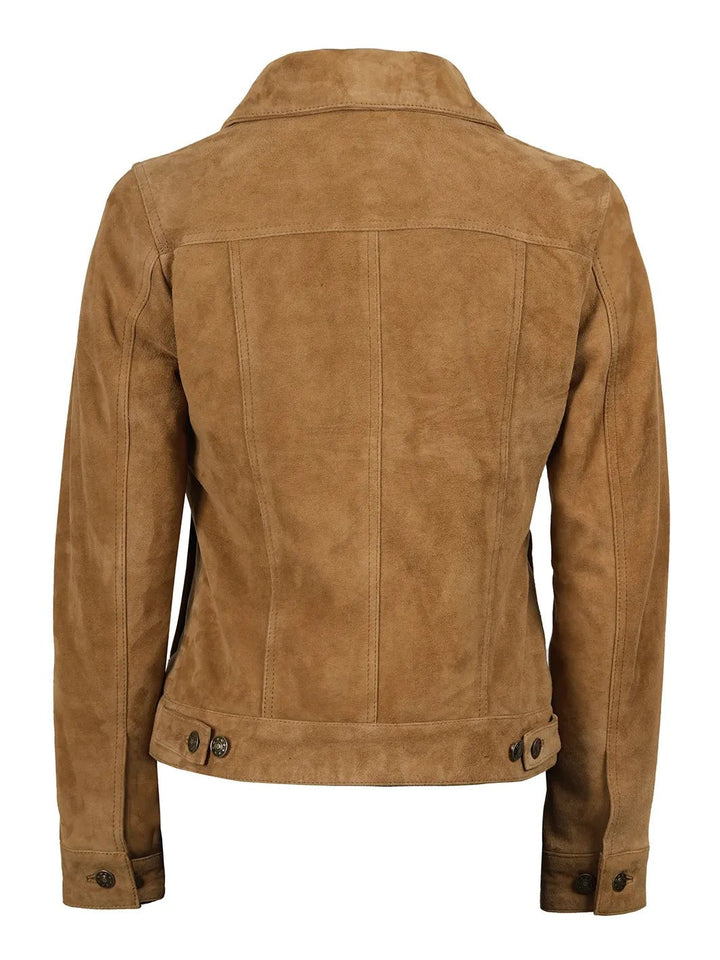 Women's Light Brown Suede Trucker Jacket - Rare Leather