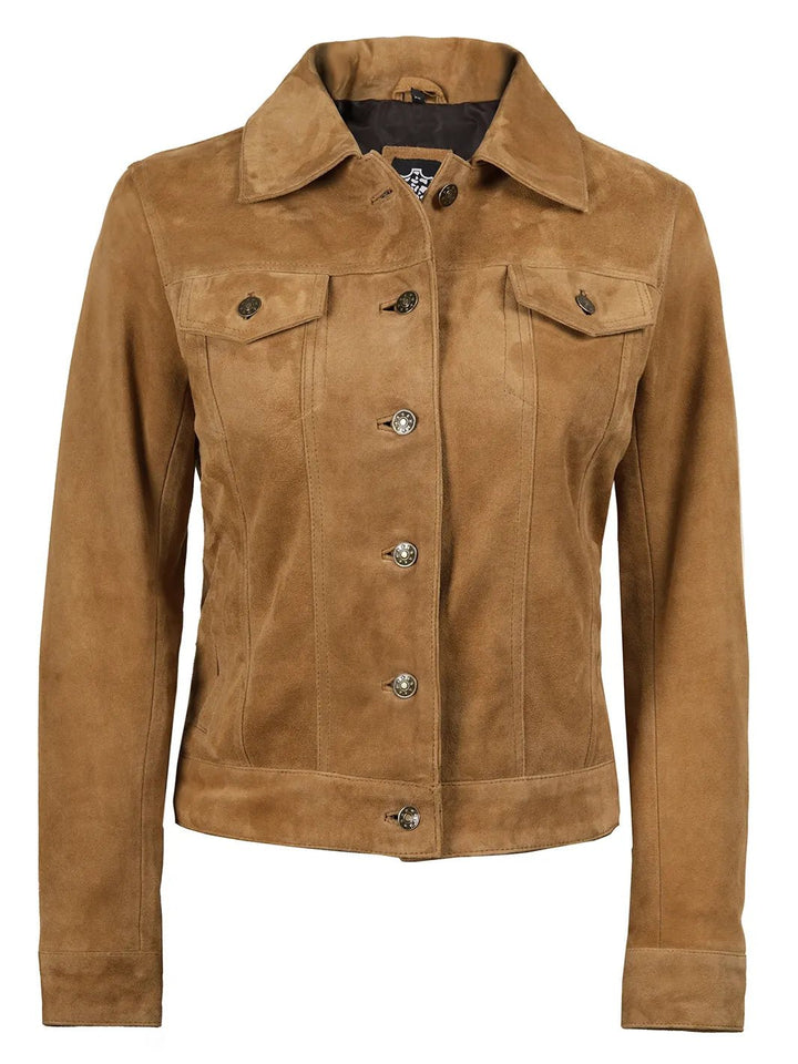 Women's Light Brown Suede Trucker Jacket - Rare Leather