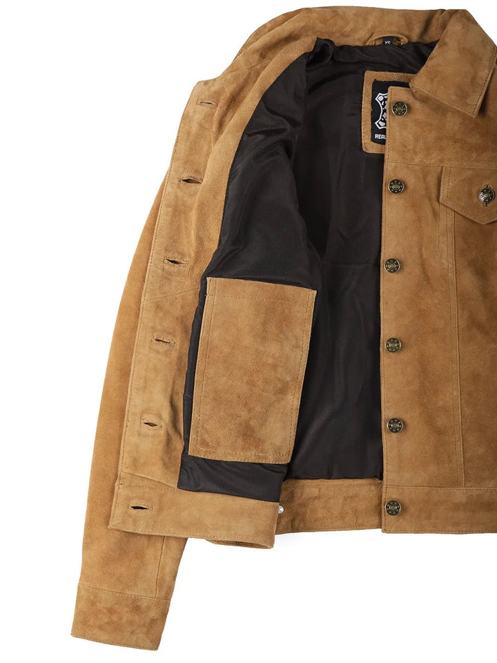 Women's Light Brown Suede Trucker Jacket - Rare Leather