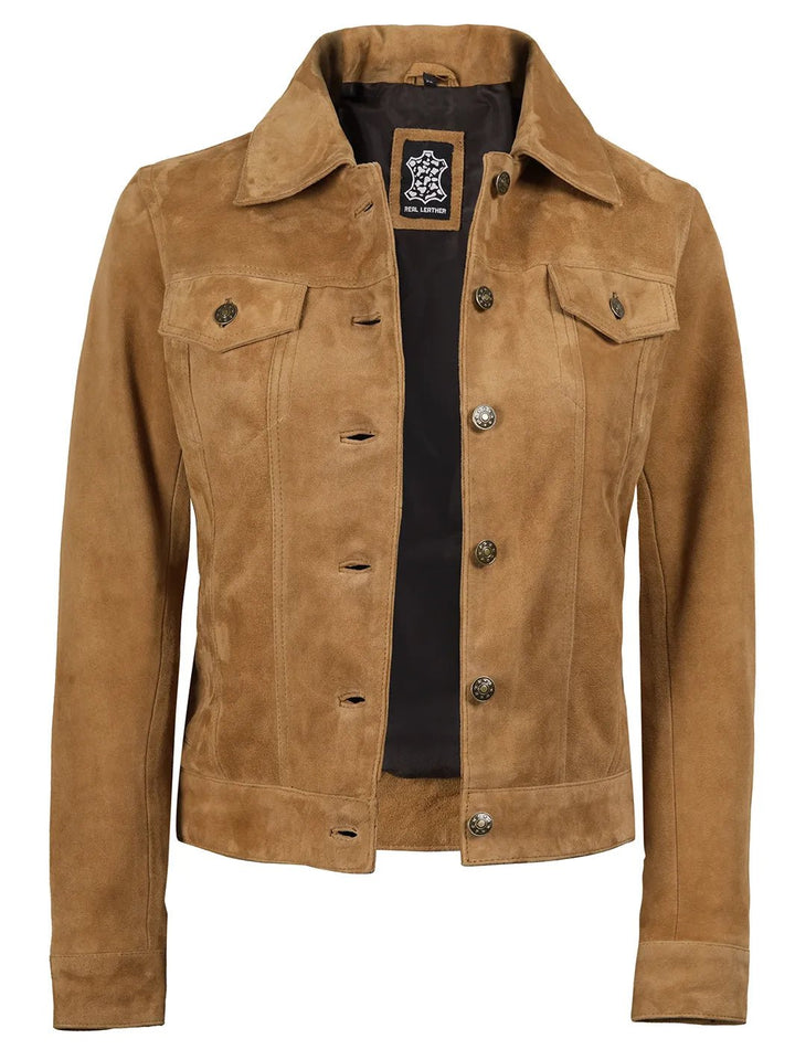 Women's Light Brown Suede Trucker Jacket - Rare Leather