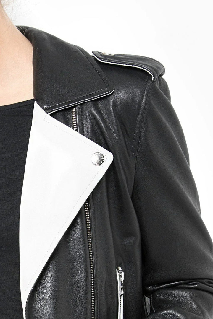 Women's Motorcycle Black and White Jacket - Rare Leather