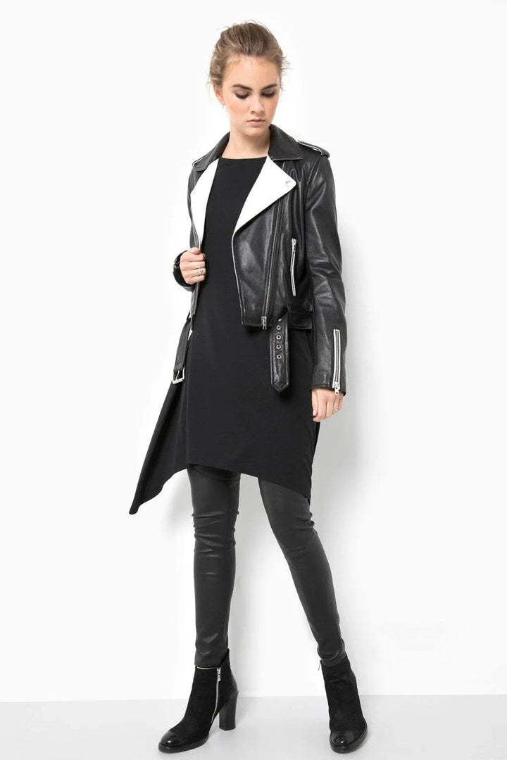 Women's Motorcycle Black and White Jacket - Rare Leather