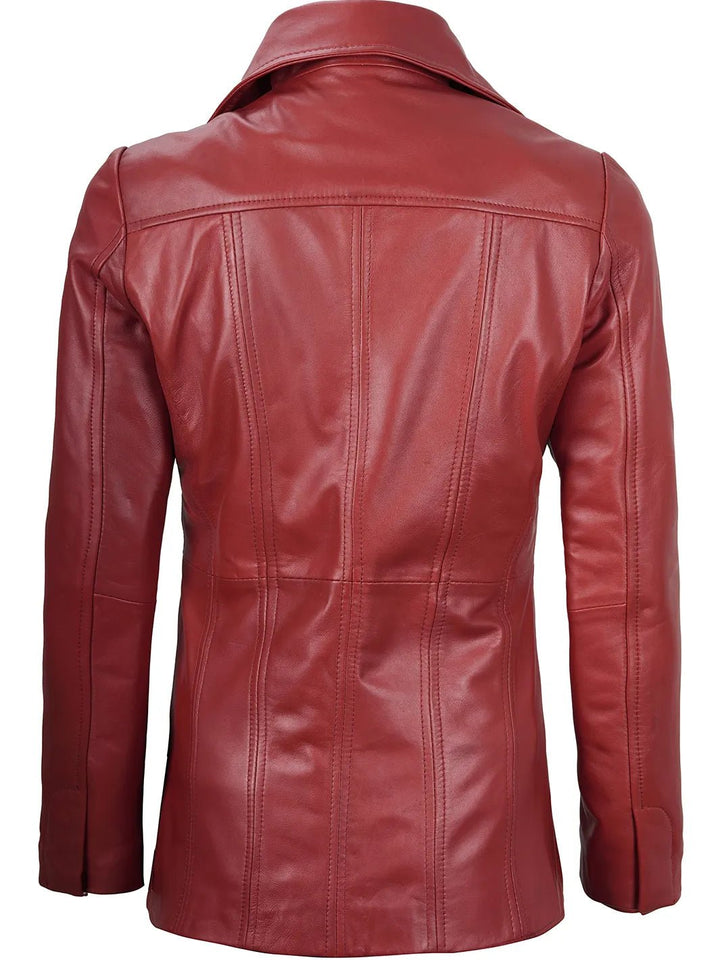 Women's Red Real Leather Blazer Jacket - Rare Leather