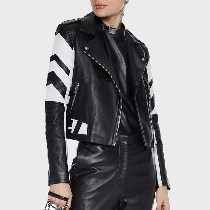Women's Striped Leather Motorcycle Jacket - Rare Leather