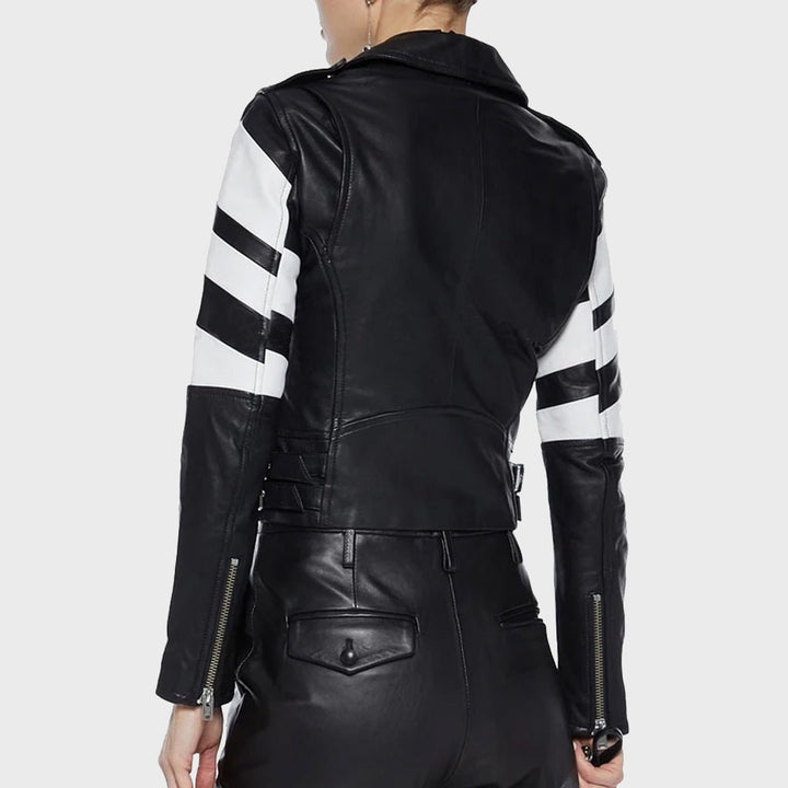 Women's Striped Leather Motorcycle Jacket - Rare Leather