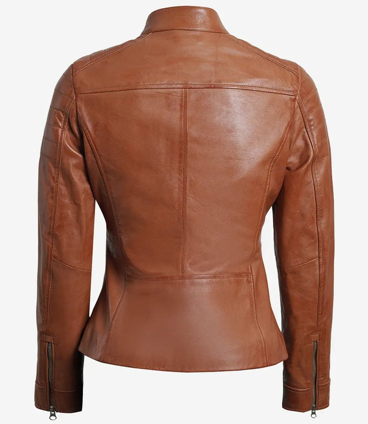 Womens Tan Brown Cafe Racer Leather Jacket - Rare Leather