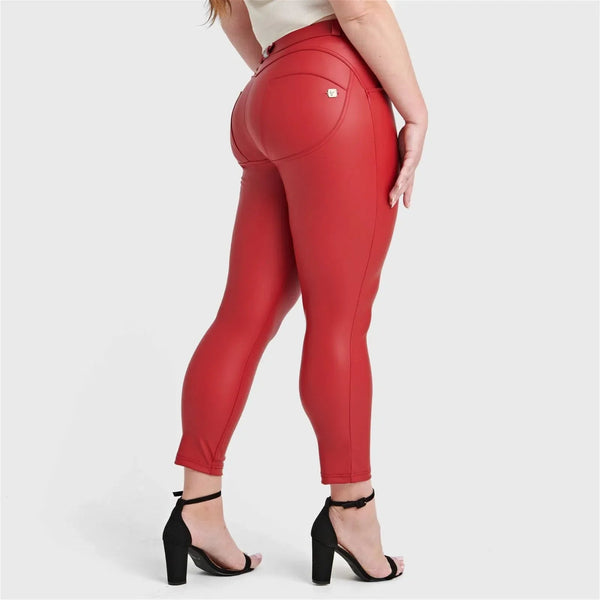 WRUP Curvy Faux Leather - High Waisted - Petite Length - Red - Rare Leather