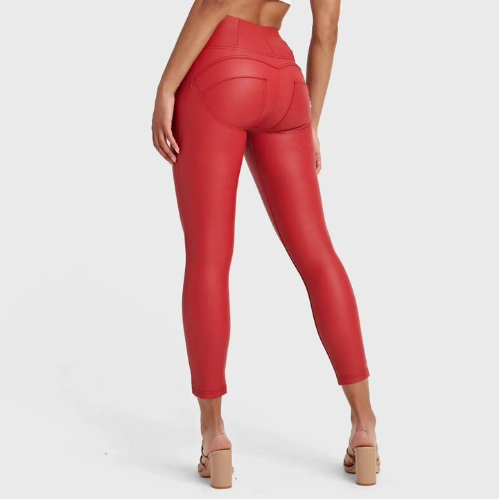 WRUP Faux Leather - High Waisted - Petite Length - Red - Rare Leather