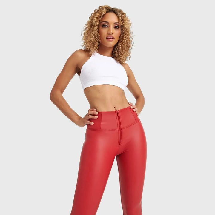 WRUP Faux Leather - High Waisted - Petite Length - Red - Rare Leather