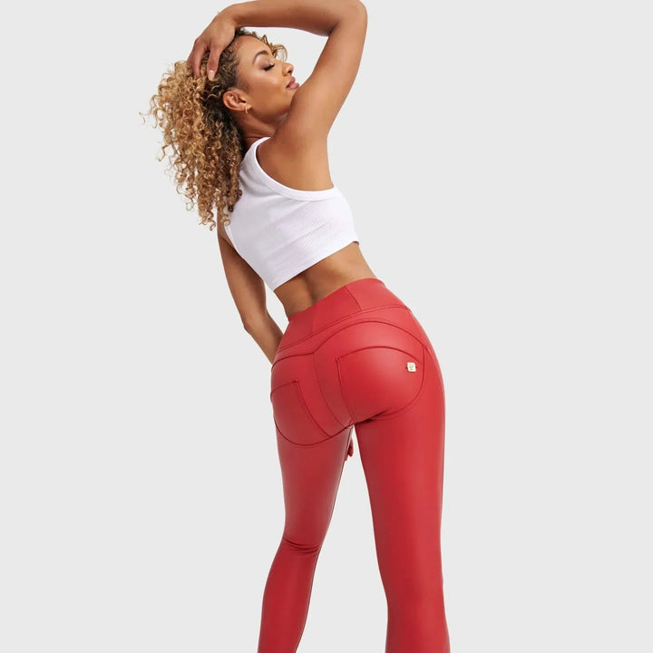 WRUP Faux Leather - High Waisted - Petite Length - Red - Rare Leather