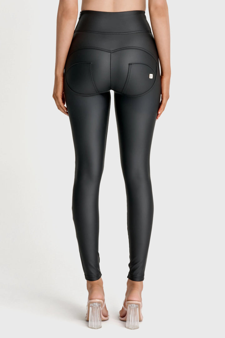 WRUP Faux Leather with Button Detail - Super High Waisted - Full Length - Black - Rare Leather