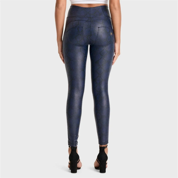WRUP Python Faux Leather Limited Edition - High Waisted - Full Length - Midnight Blue - Rare Leather