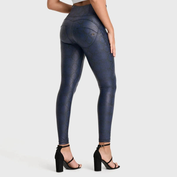 WRUP Python Faux Leather Limited Edition - High Waisted - Full Length - Midnight Blue - Rare Leather