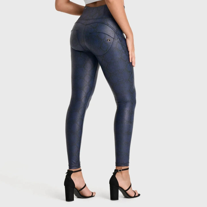 WRUP Python Faux Leather Limited Edition - High Waisted - Full Length - Midnight Blue - Rare Leather