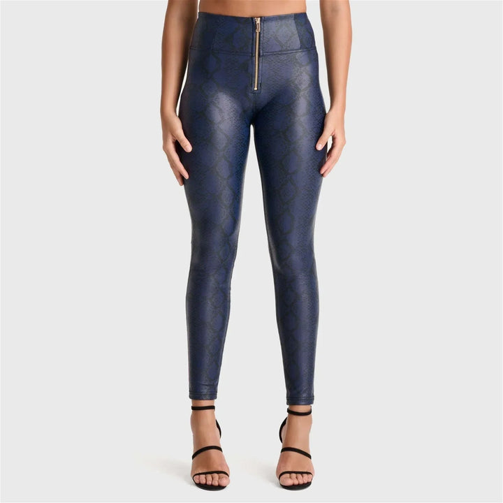 WRUP Python Faux Leather Limited Edition - High Waisted - Full Length - Midnight Blue - Rare Leather