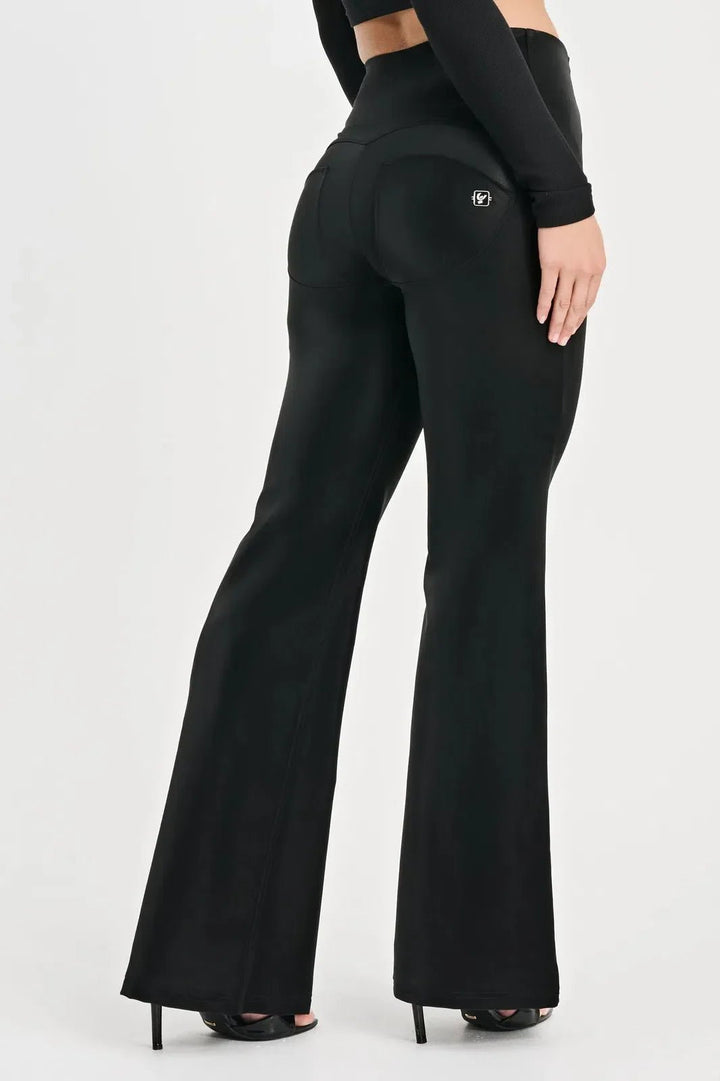 WRUP Velvet Faux Leather - High Waisted - Super Flare - Black - Rare Leather