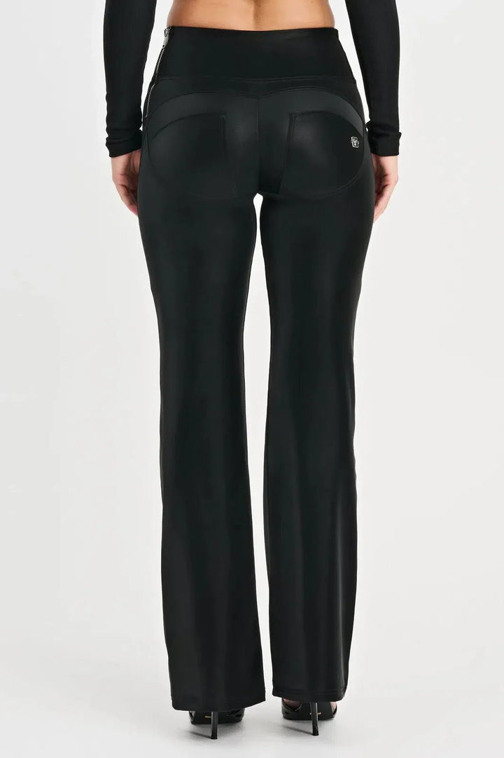 WRUP Velvet Faux Leather - High Waisted - Super Flare - Black - Rare Leather