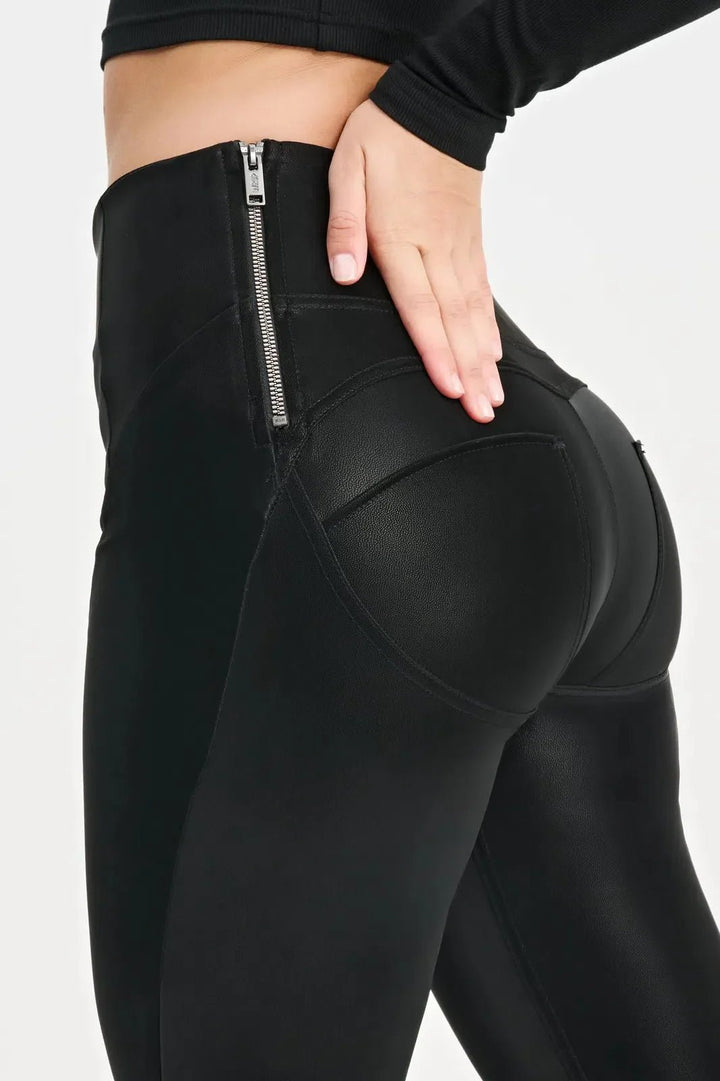 WRUP Velvet Faux Leather - High Waisted - Super Flare - Black - Rare Leather