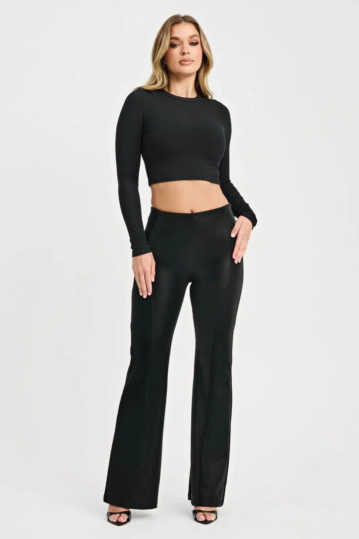 WRUP Velvet Faux Leather - High Waisted - Super Flare - Black - Rare Leather