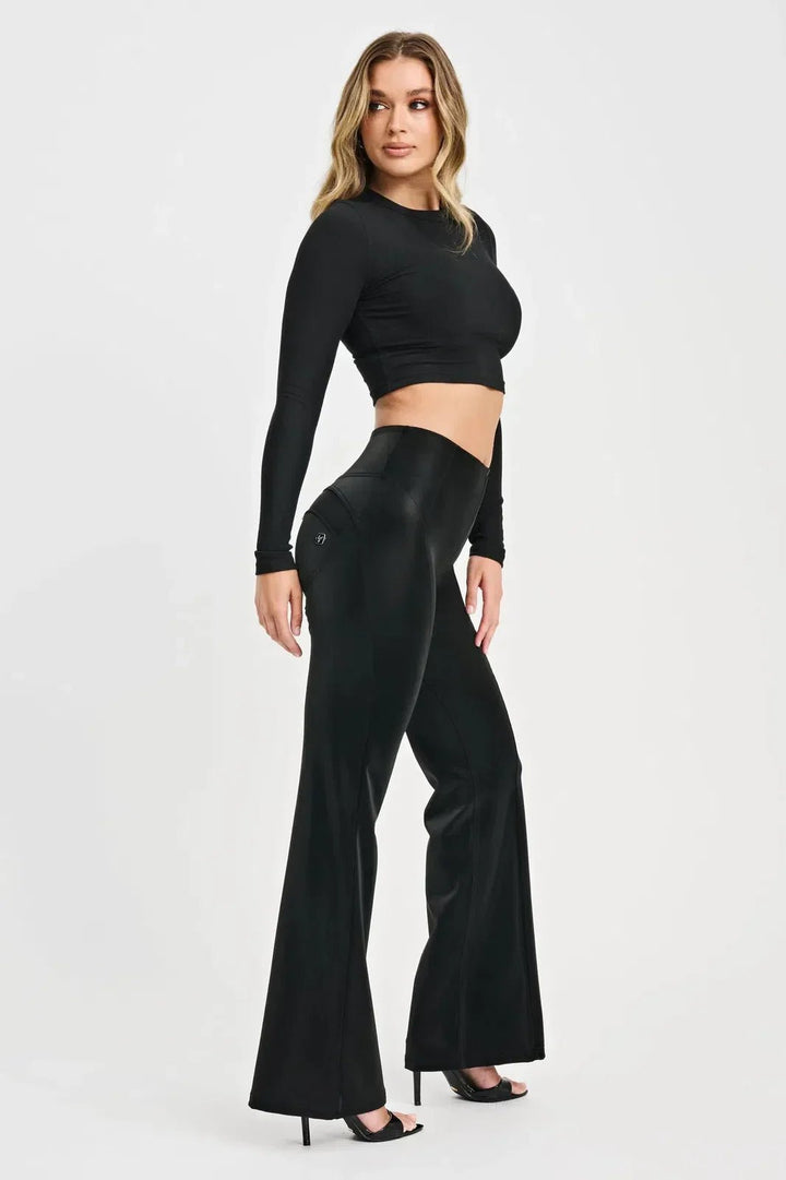WRUP Velvet Faux Leather - High Waisted - Super Flare - Black - Rare Leather