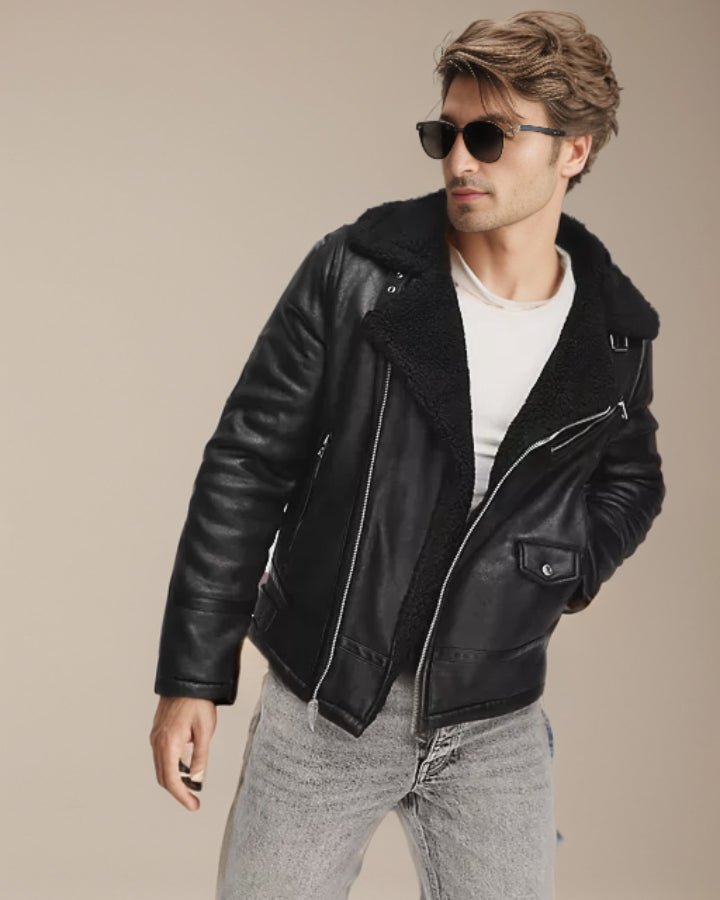 Zayn Shearling Biker Leather Jacket - Rare Leather