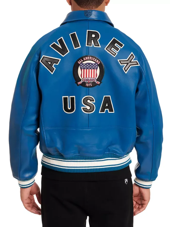 Avirex Icon Leather Bomber Jacket Blue