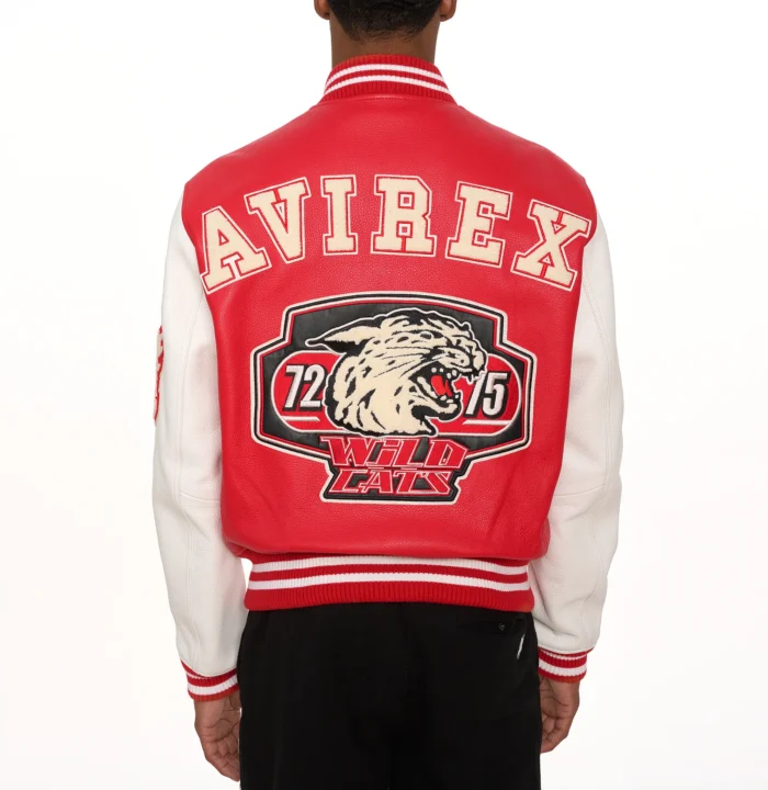 AVS22BO05 WILDCAT VARSITY JACKET SALVAGE RED 931 MODEL BACK