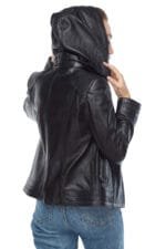 Arden Black Ladies Leather Jacket Hoodie Back