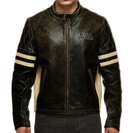 Black Royal Enfield Leather Motorcycle Jacket - Rare Leather