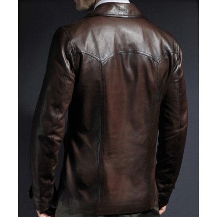 Brown Leather Blazer Coat 70s Collar Style Rare-Leather