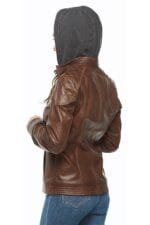 Brown Womens Hooded Leather Jacket Rare-Leather