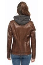 Brown Womens Hooded Leather Jacket Rare-Leather