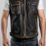 Enzo Men Vintage Brown Leather Vest