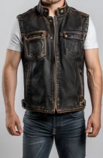 EnzoMenVintageBrownLeatherVest Rare-Leather