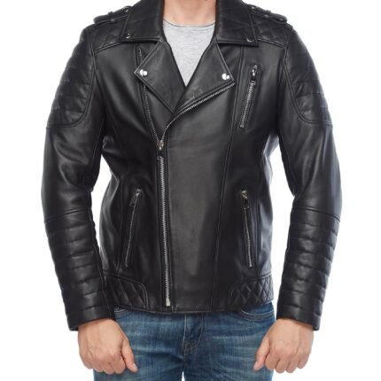 George Barnett Black Men’s Leather Biker Jacket