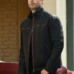 Mens Black Leather Jacket With Red Stripes