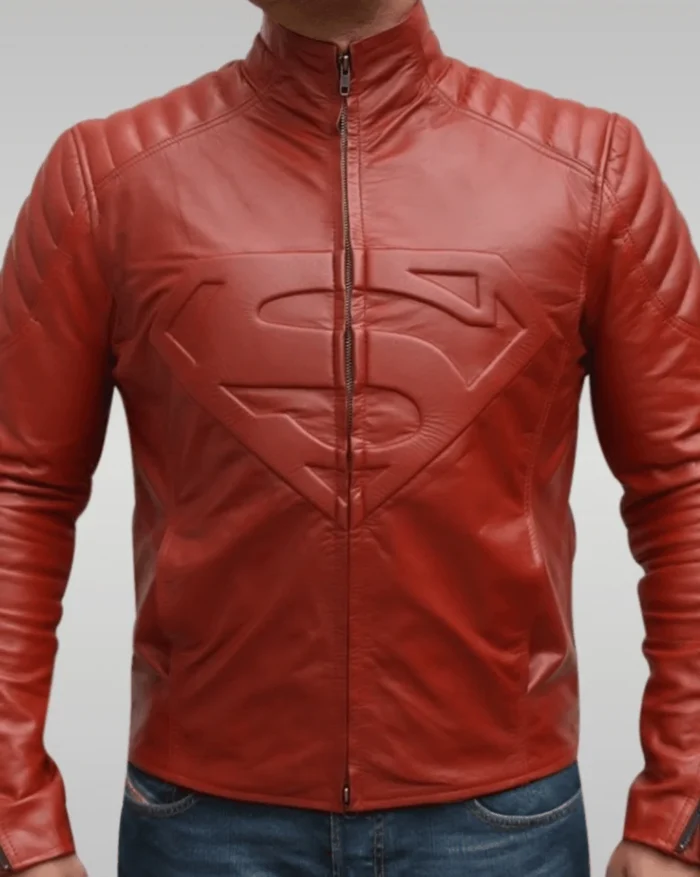 MensRedSupermanLeatherJacket