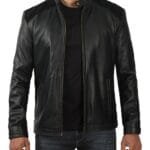 Black Leather Cafe Racer Jacket Mens