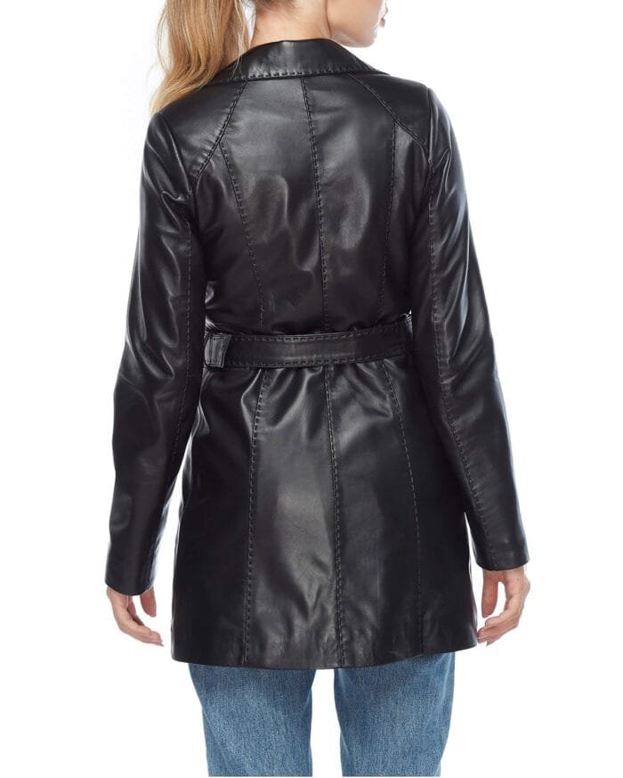 alexis real leather trench coat black