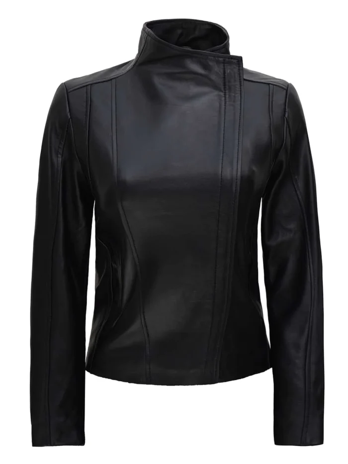 arezzo black asymmetrical leather jacket women