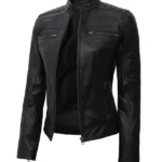 Austin Tall Women's Black Cafe Racer Real Leather Jacket