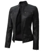 austin tall womens black cafe racer real leather jacket