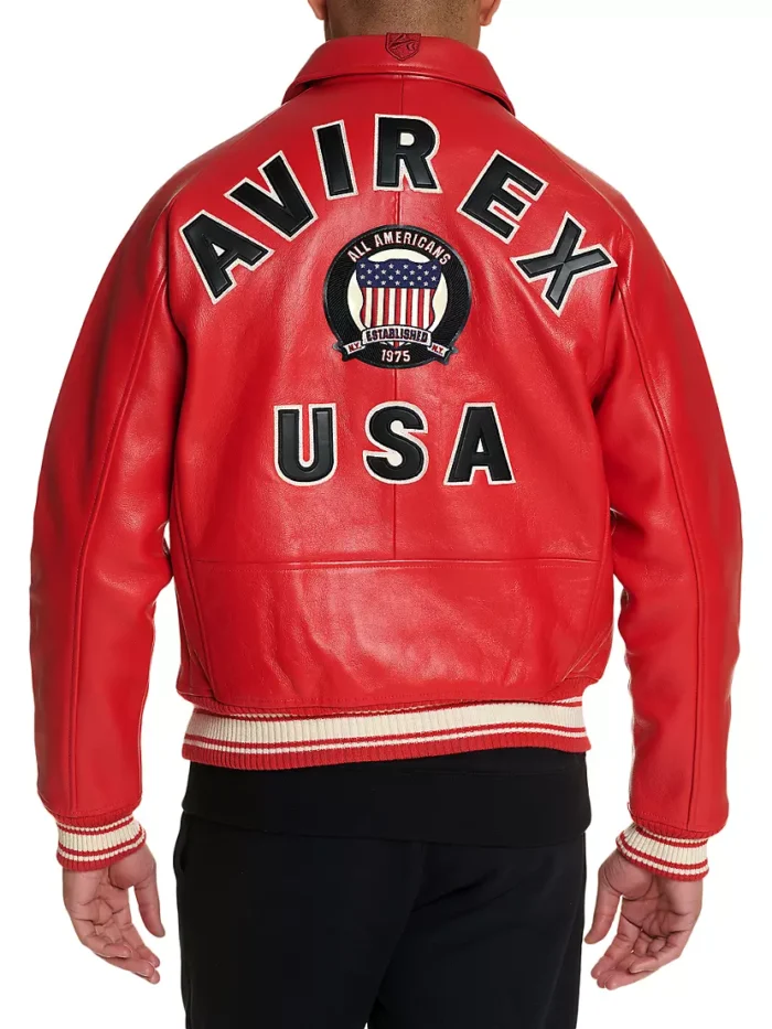 avirex icon leather bomber jacket red