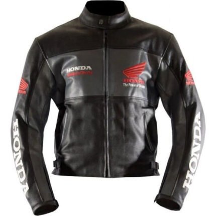 Black Honda Motorbike Real Cowhide Leather Jacket - Rare Leather