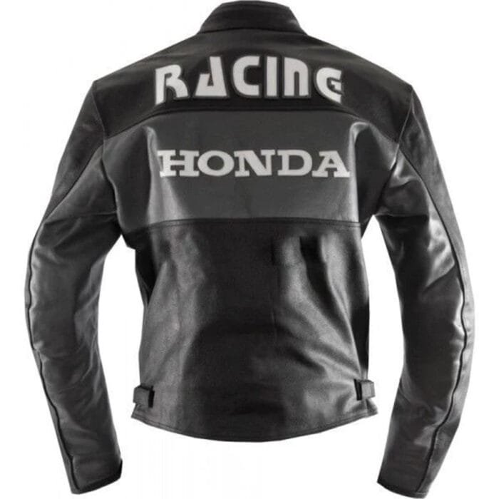 Black Honda Motorbike Real Cowhide Leather Jacket Rare-Leather