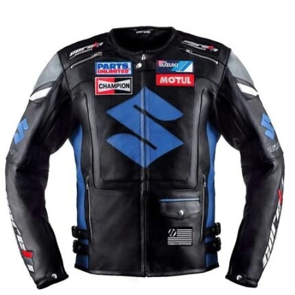 Blue Suzuki Motul Motorcycle Leather Racing Jacket - Rare Leather Jacket