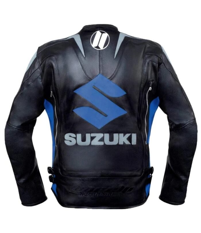 blue suzuki motul motorcycle leather racing jacket 2